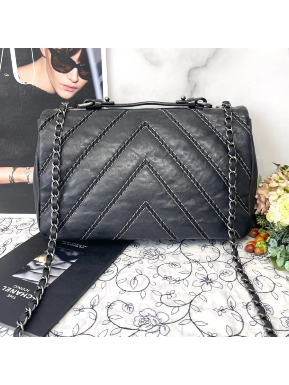 Chanel Double Flap 2-Way Chevron Bag
